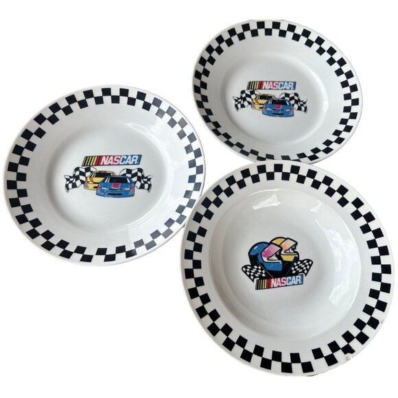 Lot of 3 NASCAR by Gibson Collectible Serving Set 2 Plates 1 Bowl Ceramic 9" - Picture 1 of 13